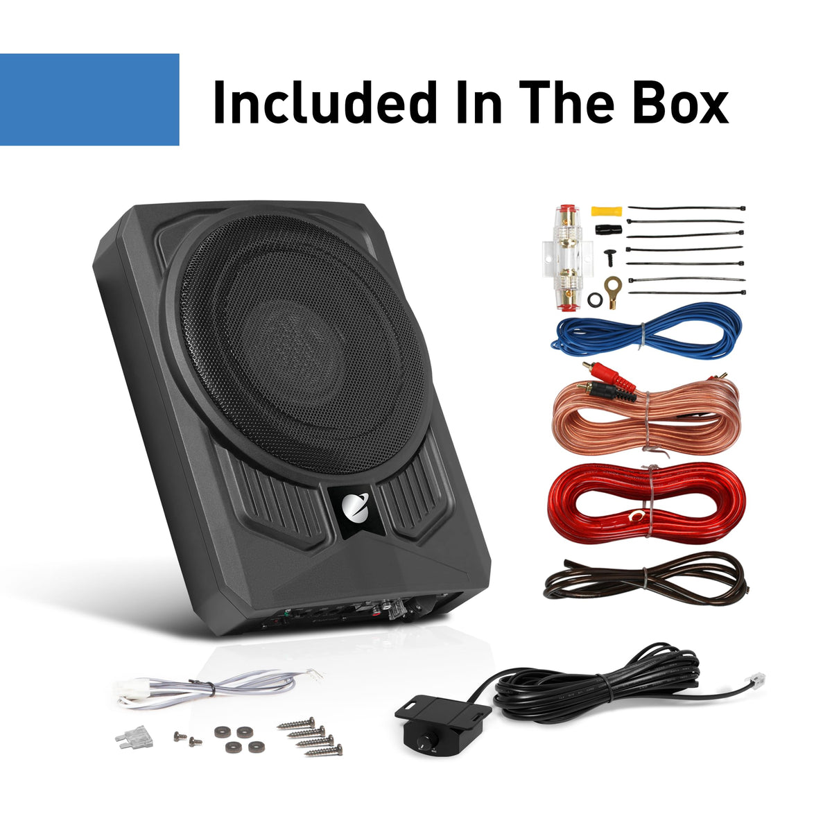 10 Inch 1000 Watt Powered Car Subwoofer and Wiring Kit J810