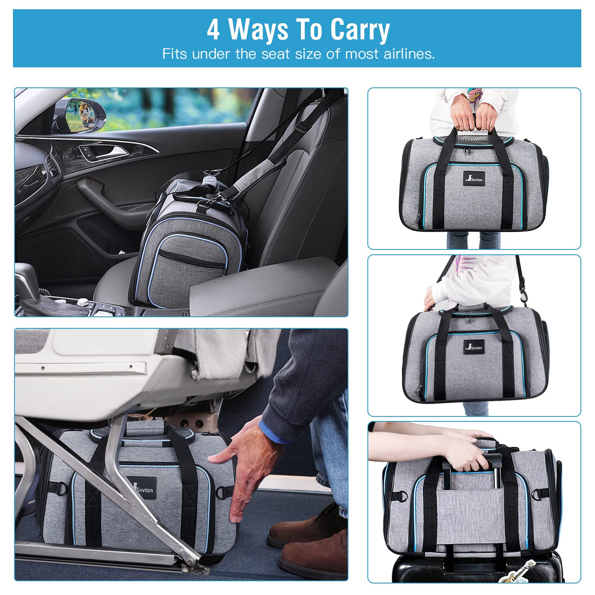 Airline Approved Expandable Soft Sided Pet Carrier with Fleece Pad Z256
