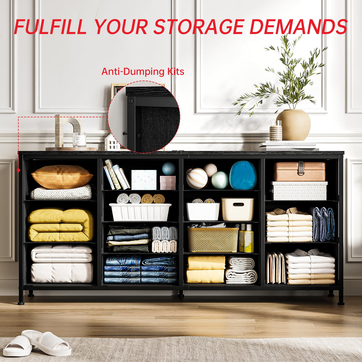 Black 14 Drawer Fabric TV Stand B3723