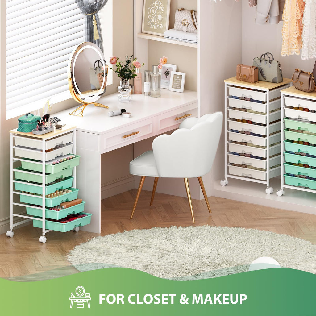 Green Rolling Cart with 8 Drawers Q90726