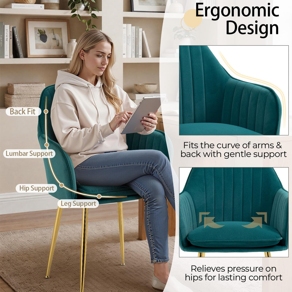 Velvet Accent Arm Chairs Set of 2 with Golden Legs F12032