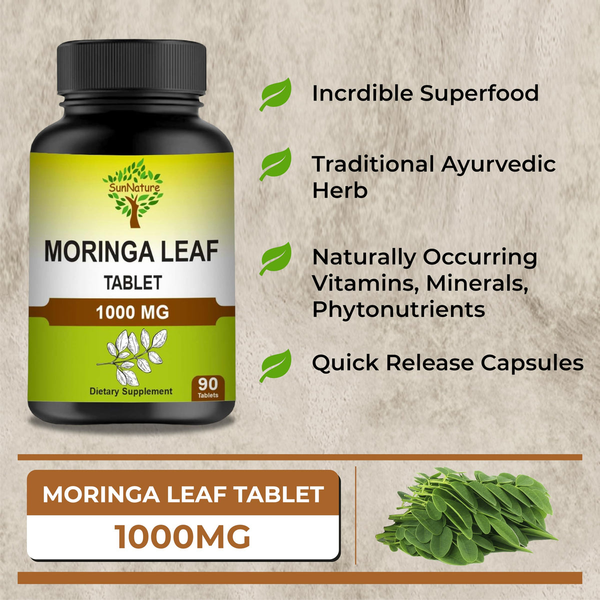1000 mg Moringa Leaf Tablets, 90 Tablets A194157