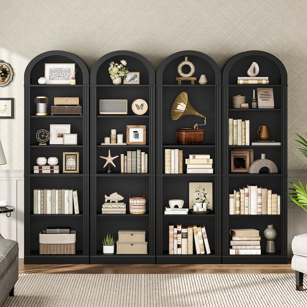 75.8" Tall Narrow 6-Tier Arched Wooden Bookshelf, Black Z426314