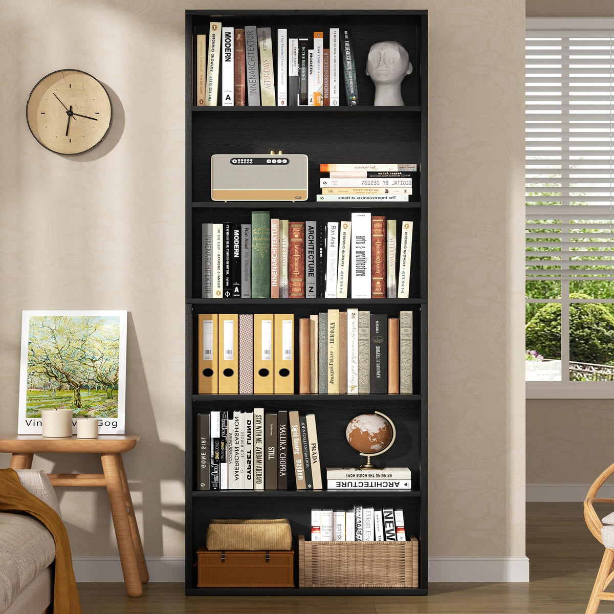 6-Tier Black Bookshelf W422