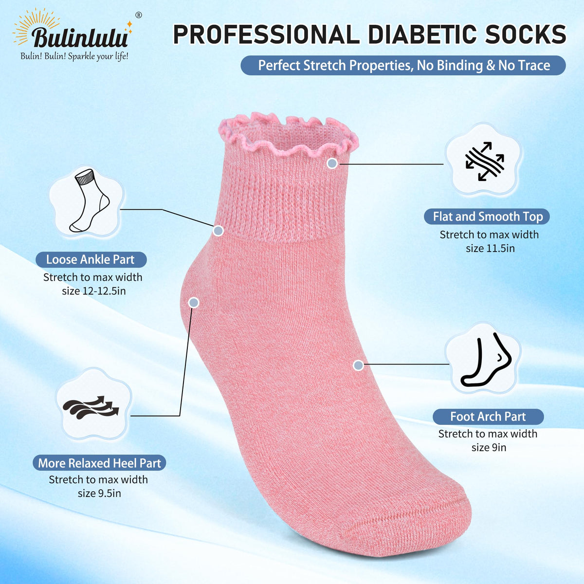 Women's 6 Pairs Non-Binding Diabetic Socks Size 9-11 Y4071