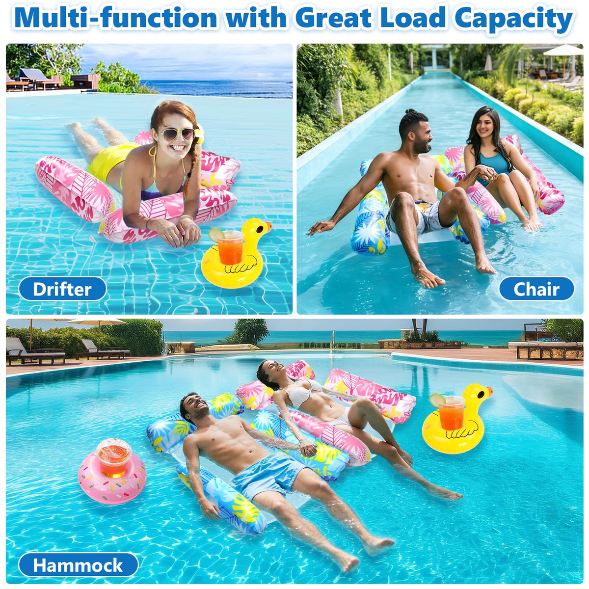 2 Pack Inflatable Pool Floats with Drink Holders and Air Pump E956