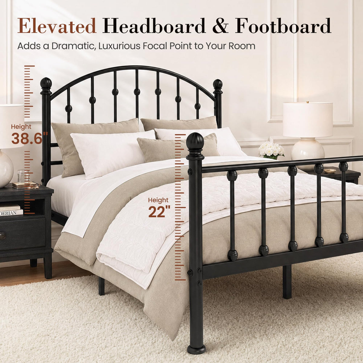 Full Size Metal Bed Frame with Tall Headboard O2078
