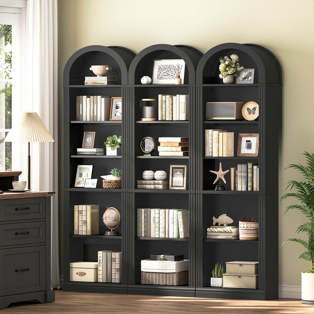 75.8" Tall Narrow 6-Tier Arched Wooden Bookshelf, Black Z426314
