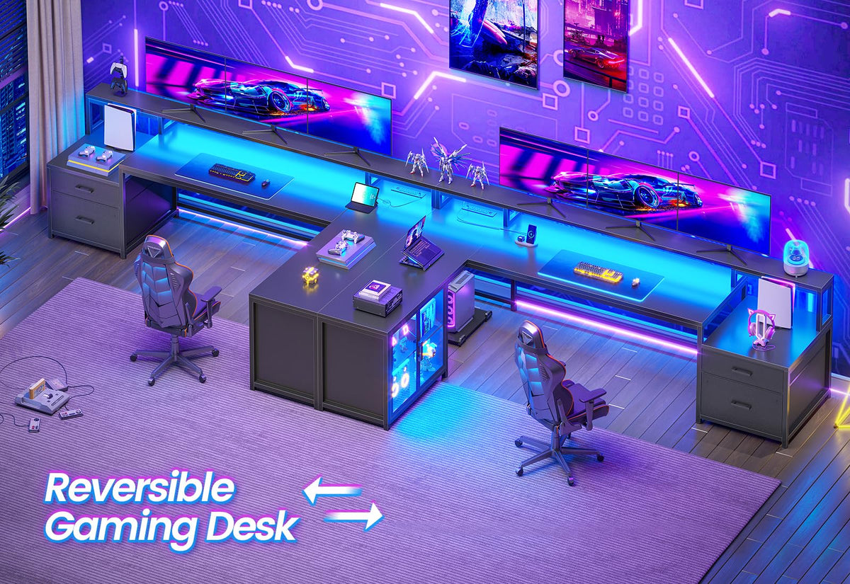 78.7” L Shaped Gaming Desk with Drawers S1114