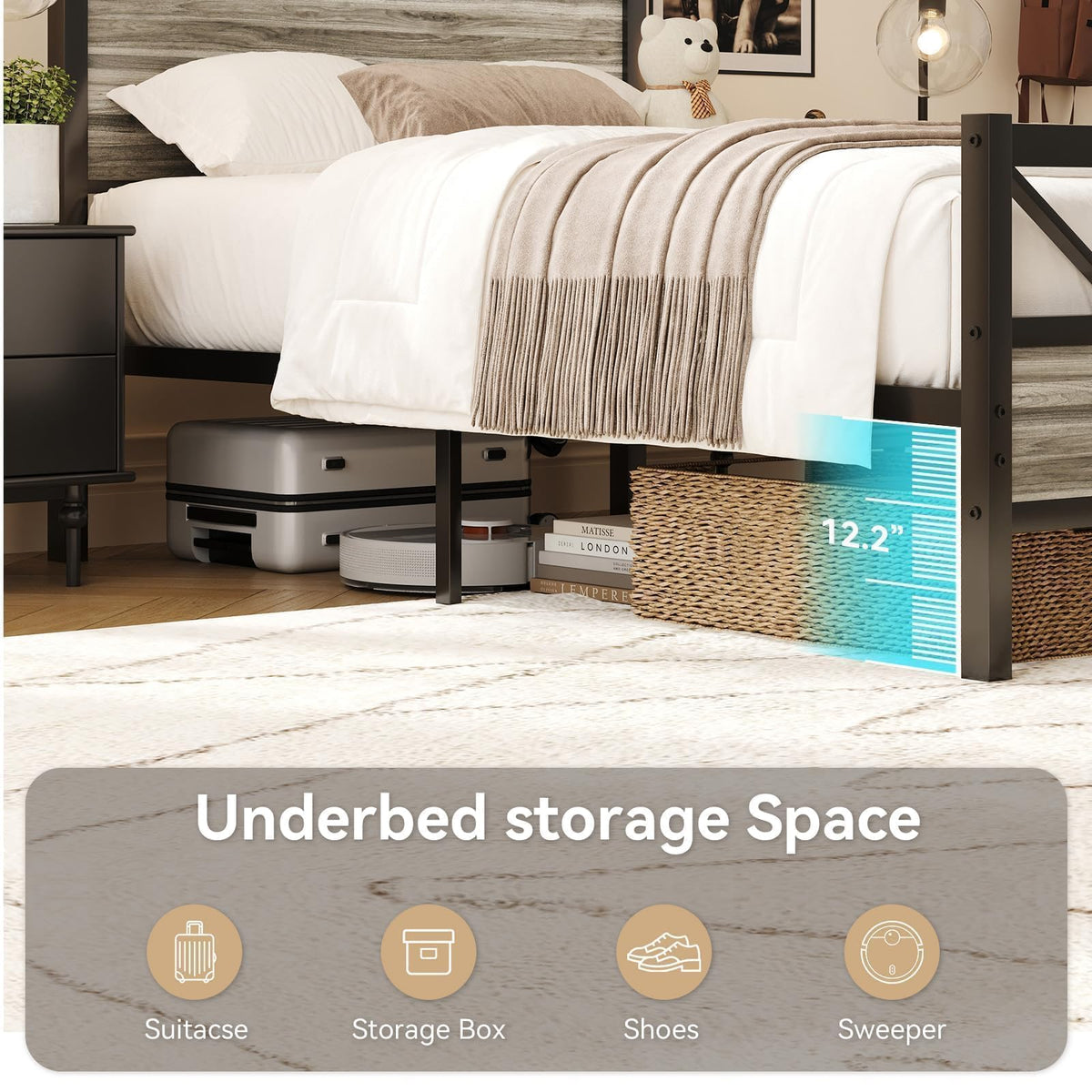 Wash Grey Twin Size Bed Frame with Tall Headboard X518