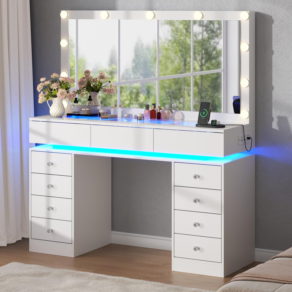 White Vanity Desk with Mirror and Lights U788852