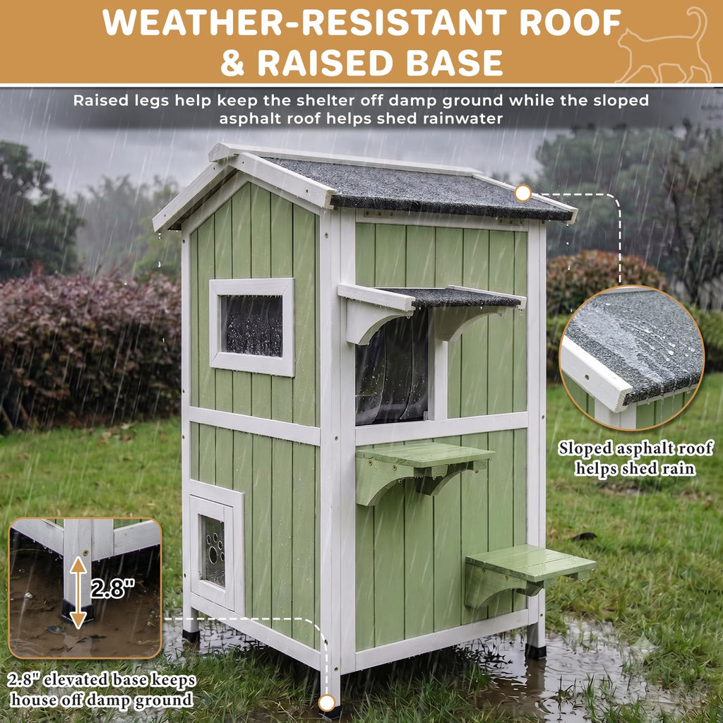 Weatherproof Wooden Outdoor Cat House G28258