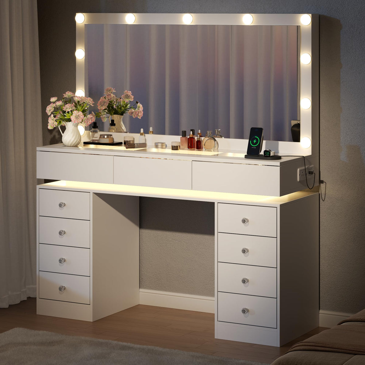 White Vanity Desk with Mirror and Lights U788852
