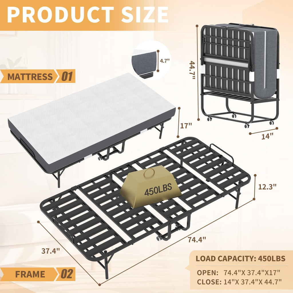 Foldable Roll Away Bed with Mattress 75" x 38" P29867
