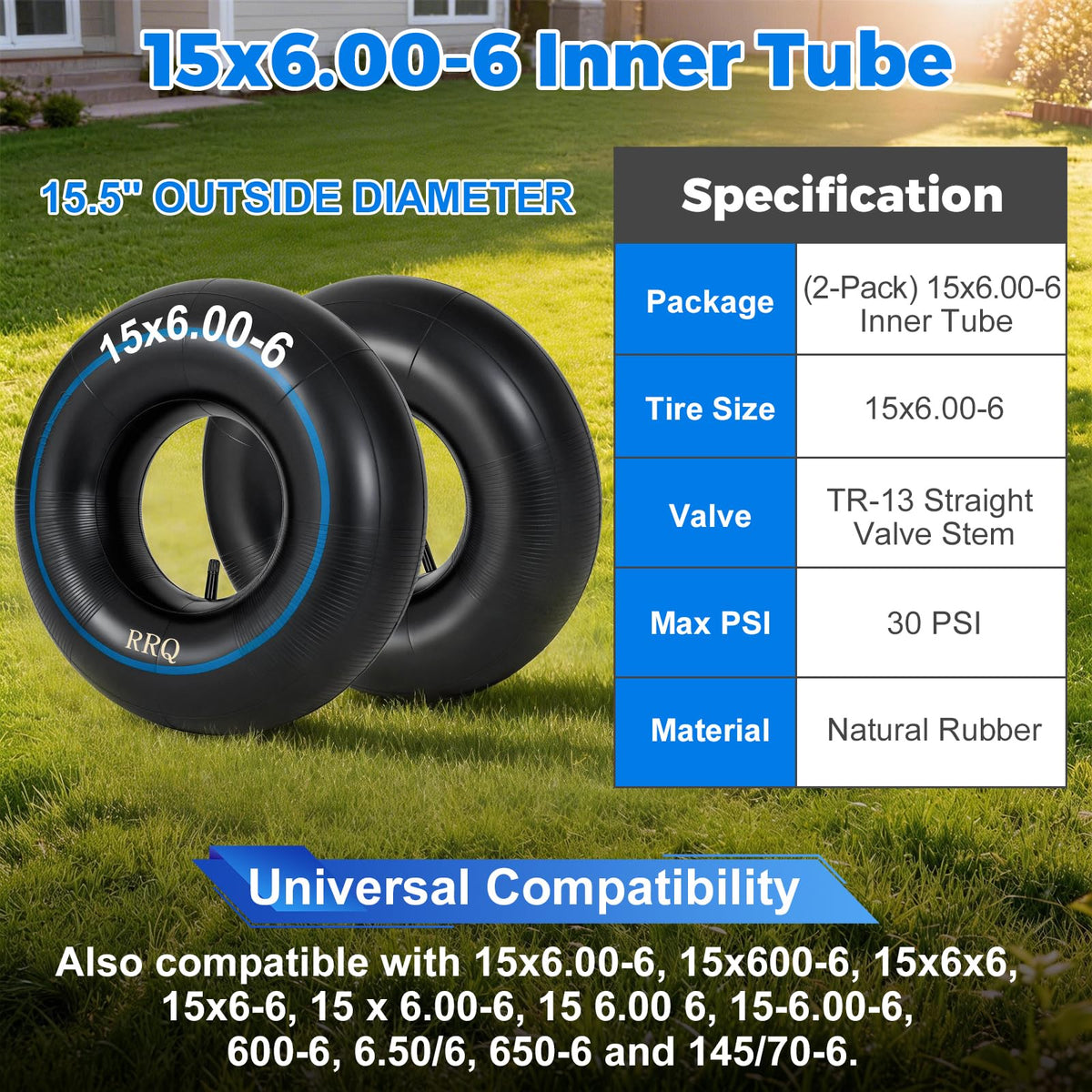 15x6.00-6 Lawn Mower Inner Tube, 2 Pack F788