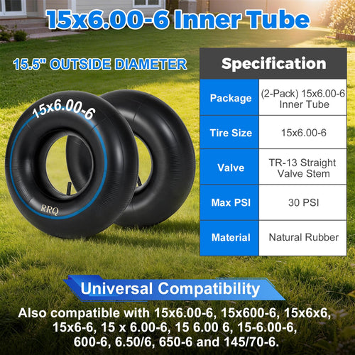 15x6.00-6 Lawn Mower Inner Tube, 2 Pack F788
