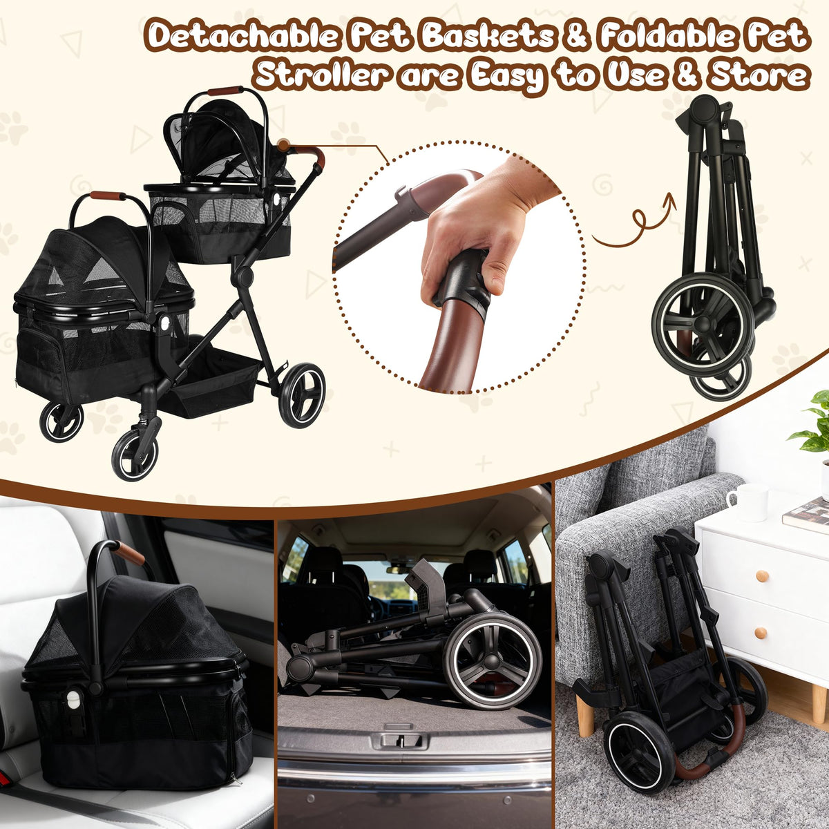 Foldable Double Pet Stroller A4572