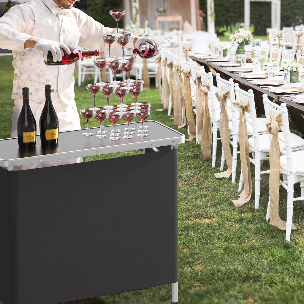 Portable 2-Tier Mobile Bar Table with Black Skirt Y770092