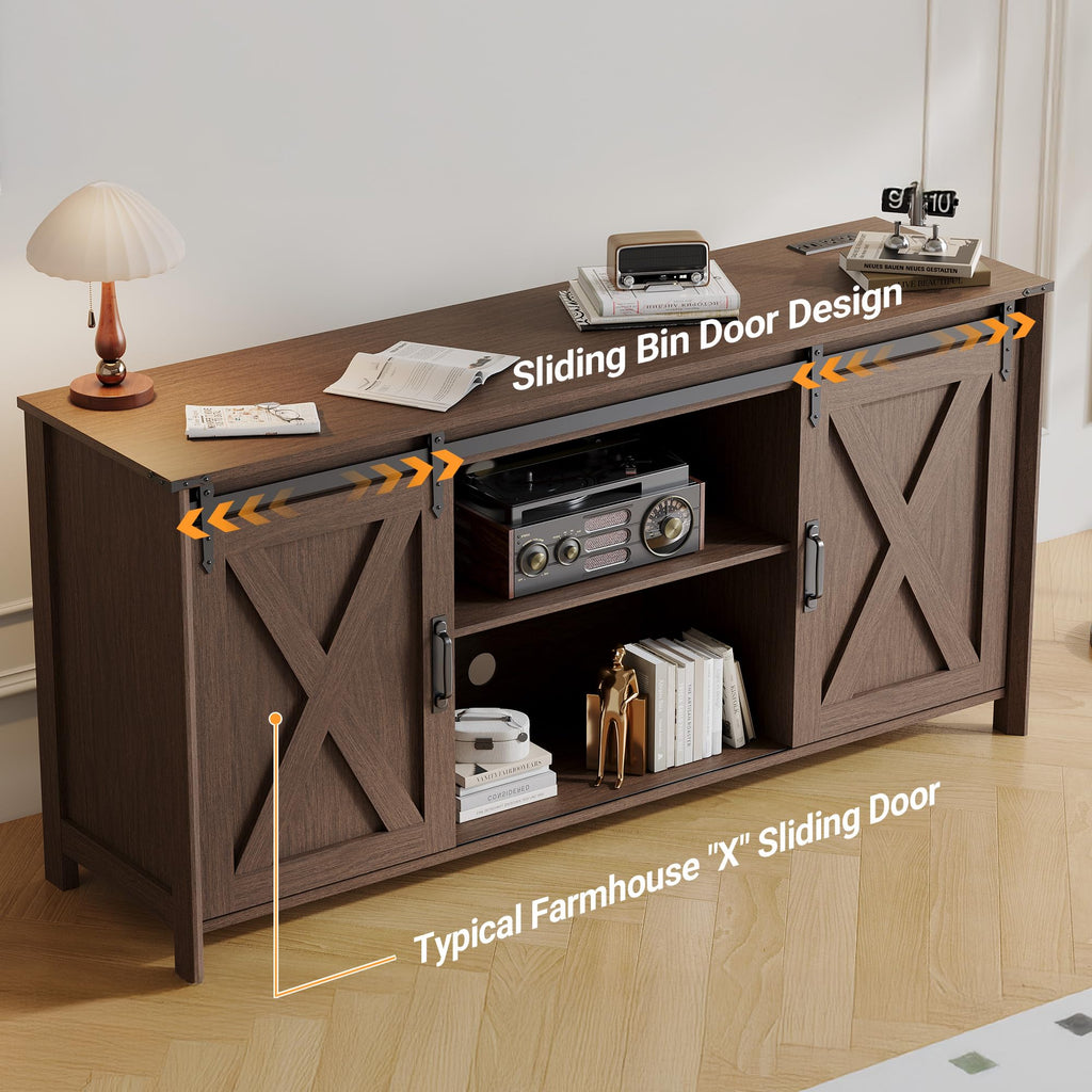 Farmhouse TV Stand 57 Inch Walnut F386576