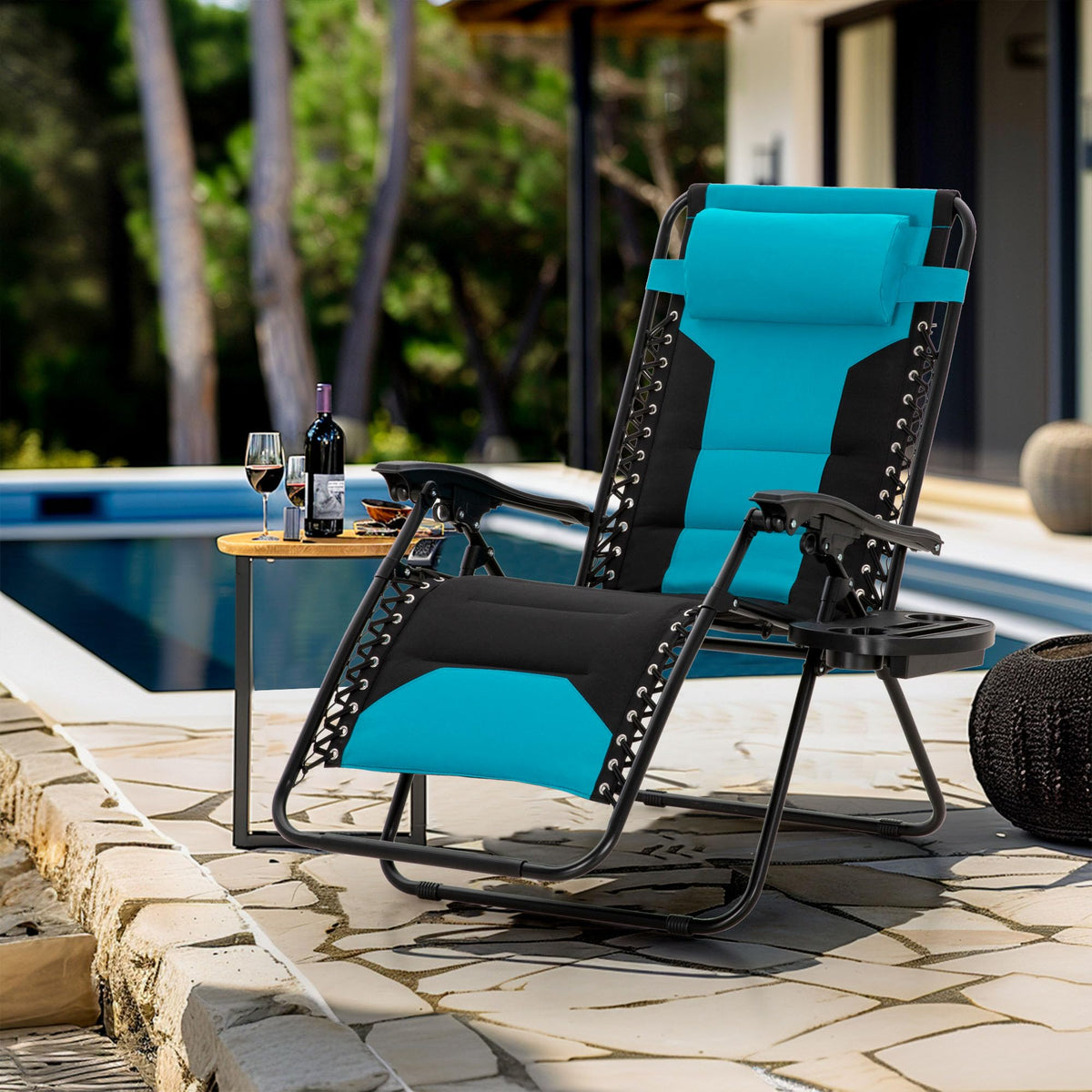 Zero Gravity Chair Set of 2 Folding Patio Lounge Recliner with Pillows Cup Holder G31921