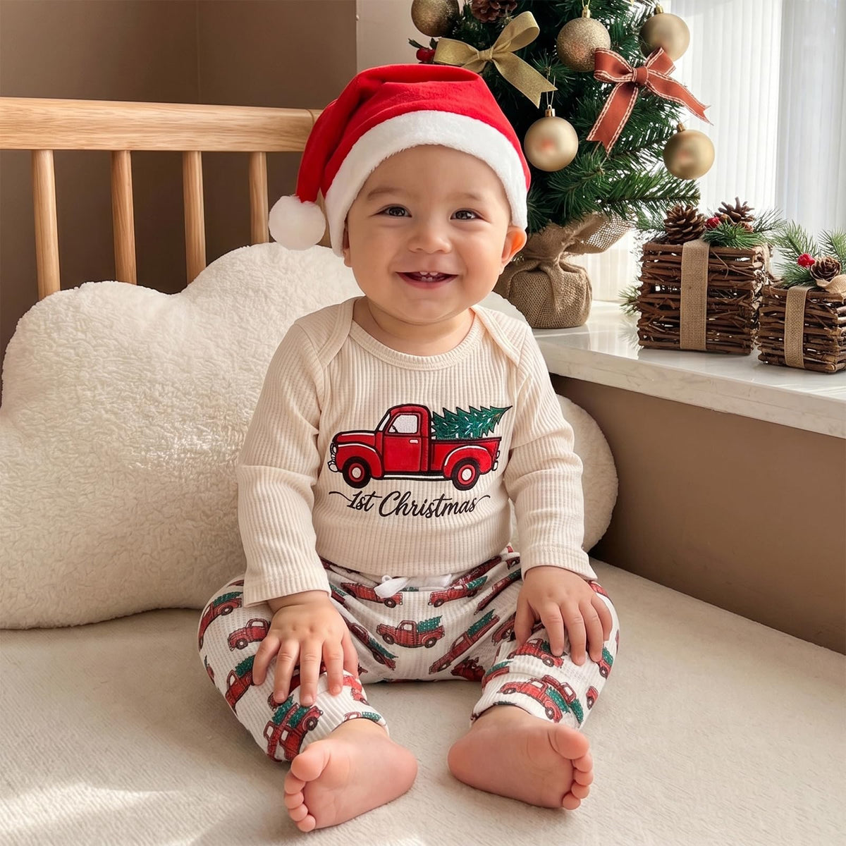 Christmas Baby Boy Outfit Romper Pants Hat X6771