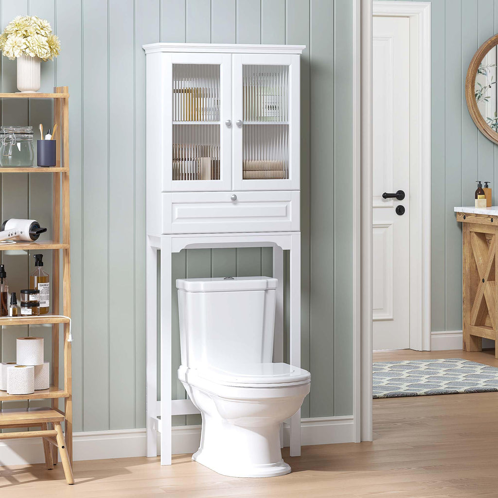Over the Toilet Storage Cabinet with Glass Doors, White X517