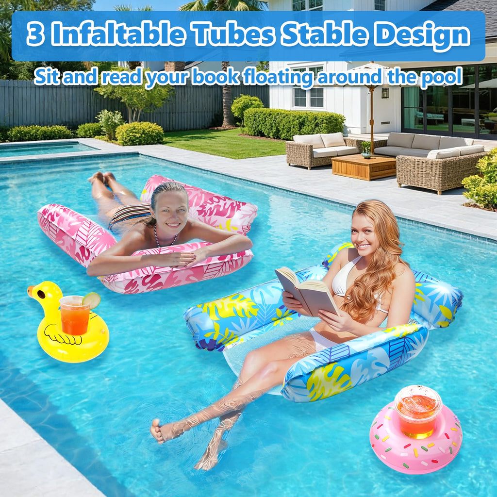 2 Pack Inflatable Pool Floats with Drink Holders and Air Pump E956