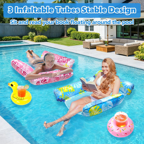 2 Pack Inflatable Pool Floats with Drink Holders and Air Pump E956