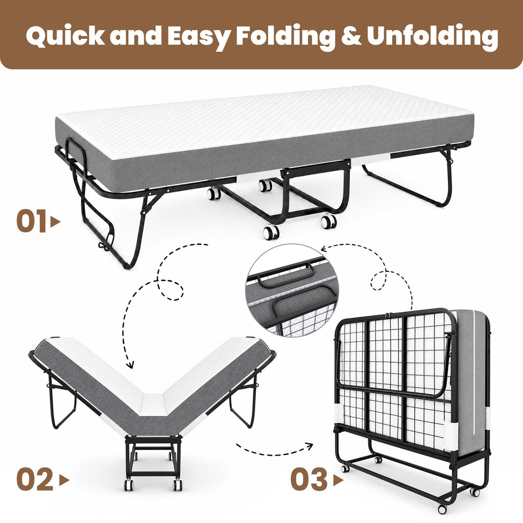 Folding Bed with Mattress Extra Wide Guest Bed P5154