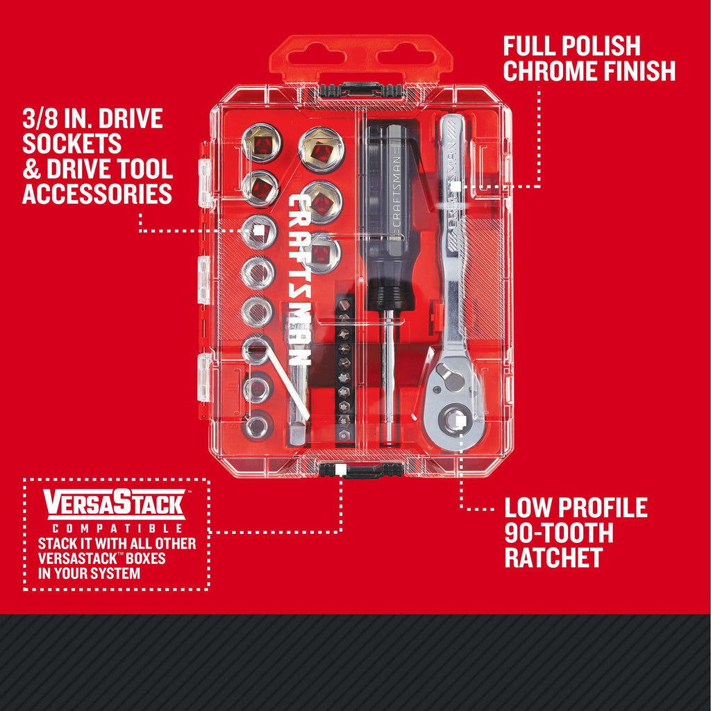 24 Piece 3/8 Inch Drive Metric Mechanics Tool Set Q929