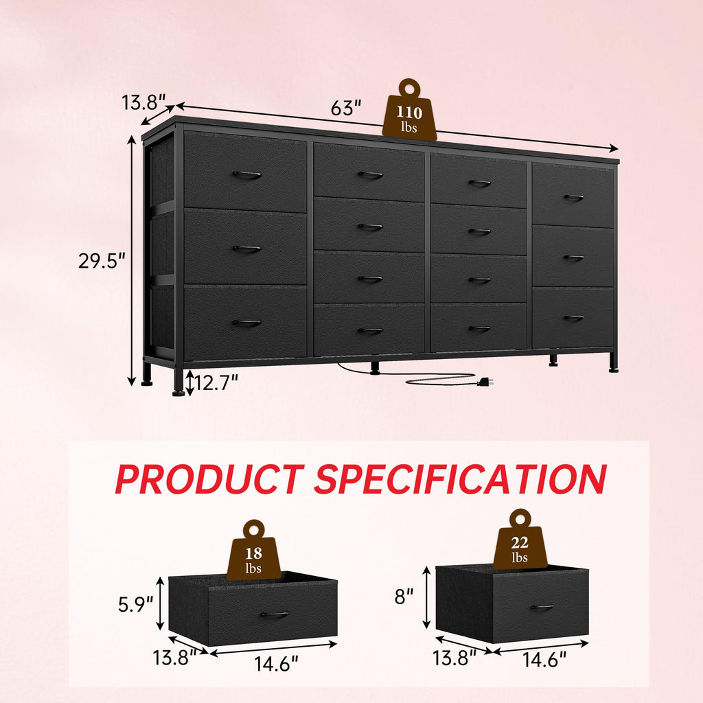 Black 14 Drawer Fabric TV Stand B3723