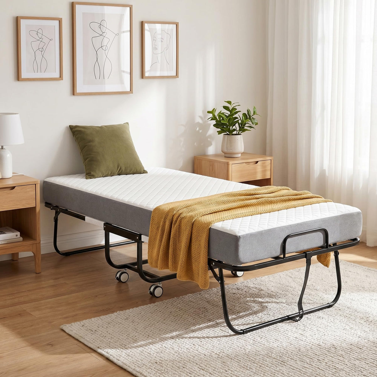 Folding Bed with Mattress Extra Wide Guest Bed P5154
