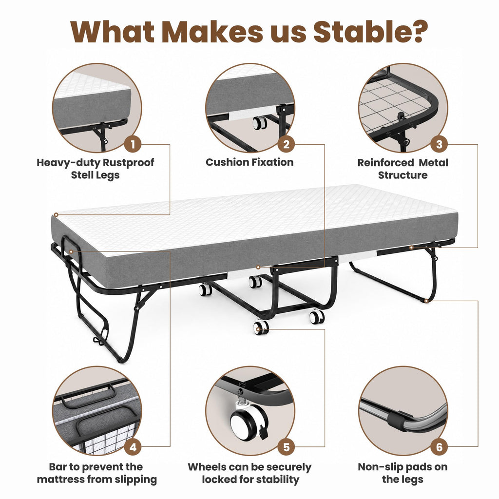 Folding Bed with Mattress Extra Wide Guest Bed P5154
