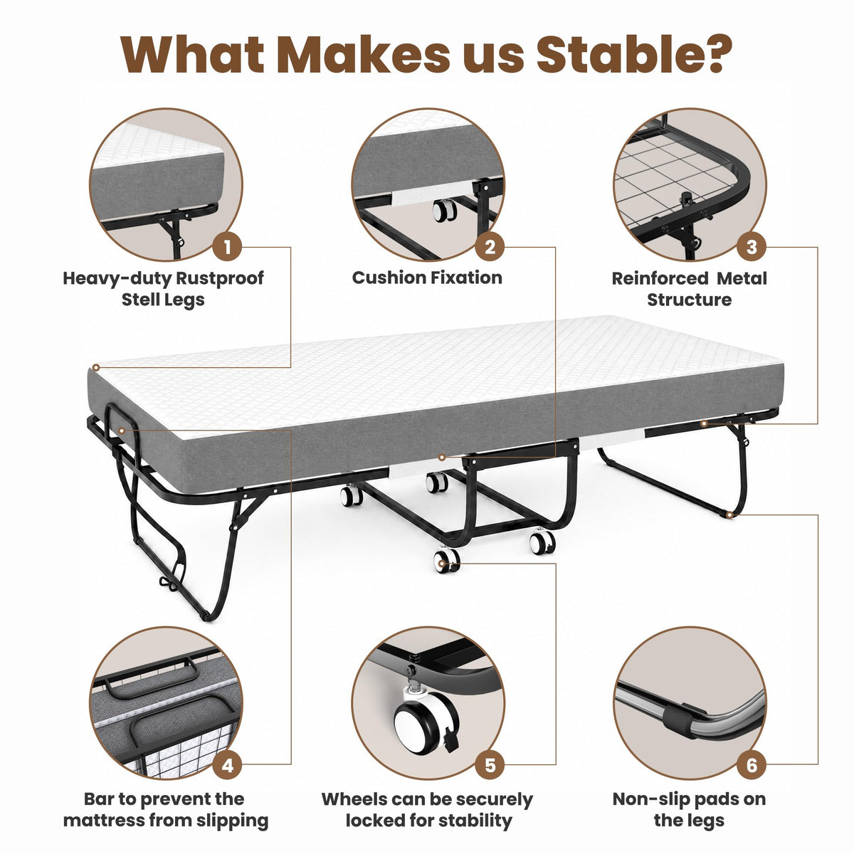 Folding Bed with Mattress Extra Wide Guest Bed P5154