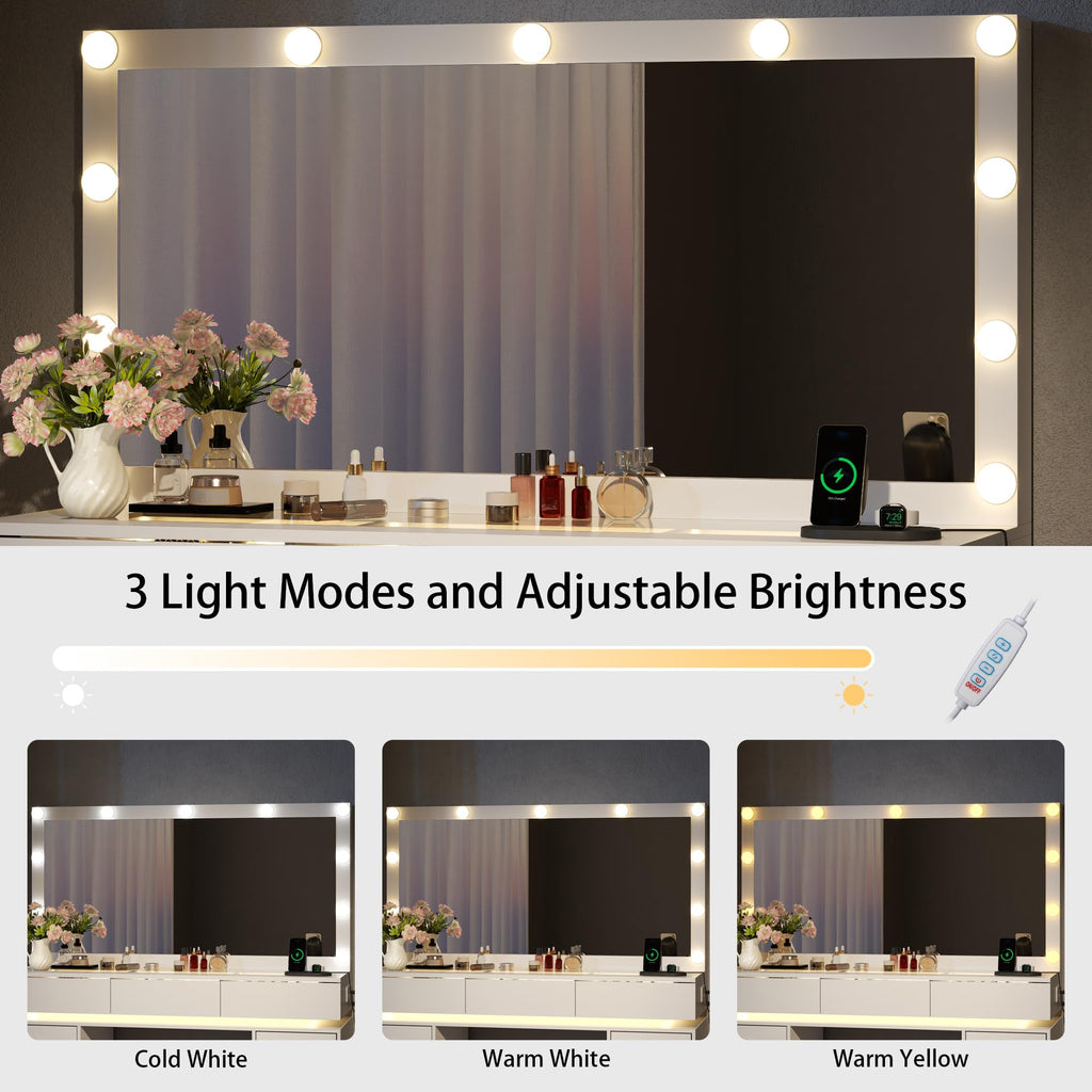 White Vanity Desk with Mirror and Lights U788852