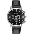 Men's Stainless Steel Chronograph Watch with Black Leather Strap H17278