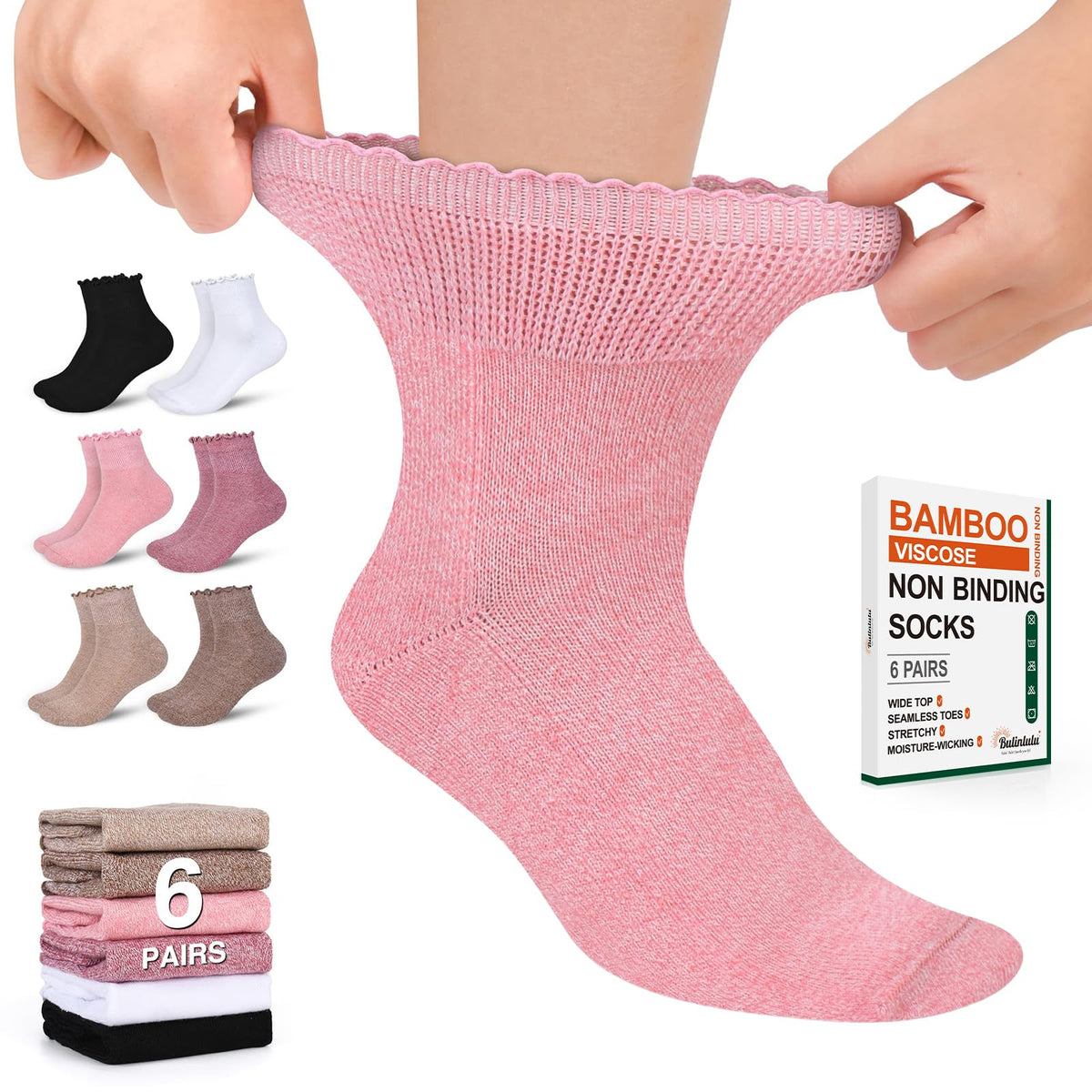 Women's 6 Pairs Non-Binding Diabetic Socks Size 9-11 Y4071
