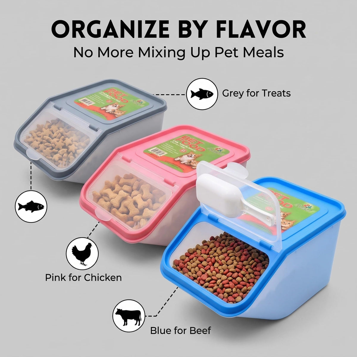 3-Pack Airtight Pet Food Storage Container Set with Scoop H186714