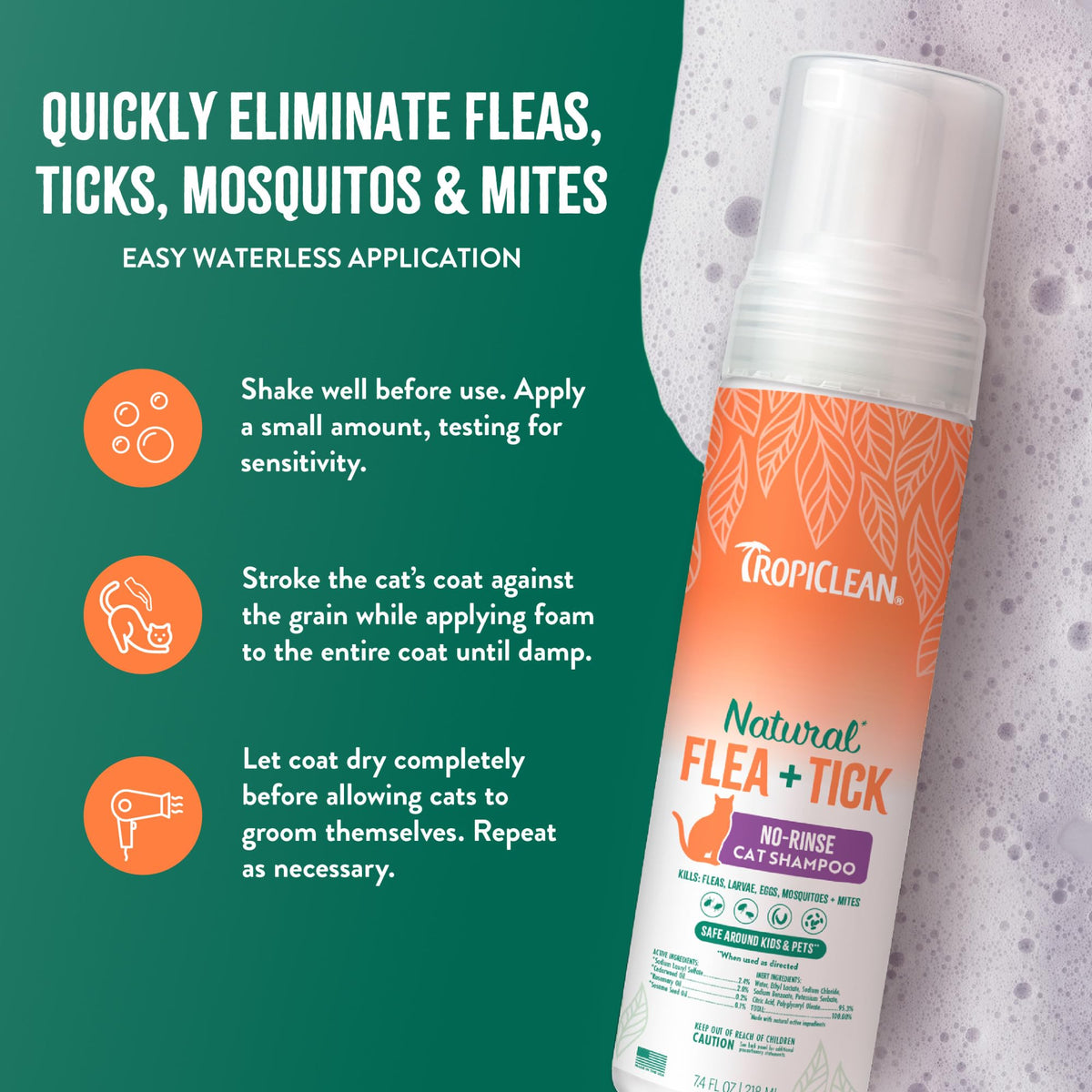 Waterless Flea and Tick Shampoo for Cats 7.4oz P4048