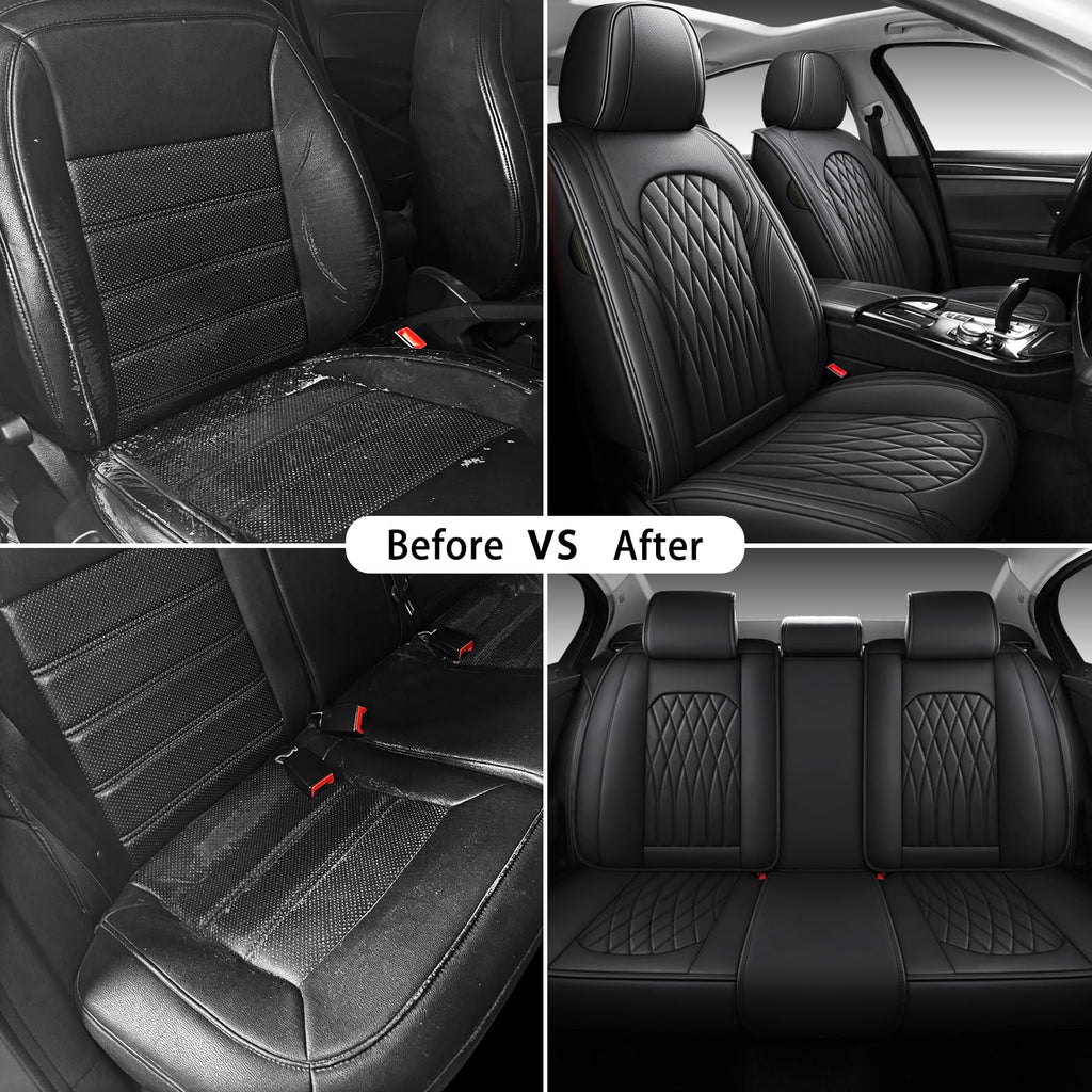 Black Faux Leather Car Seat Cover Full Set X7460