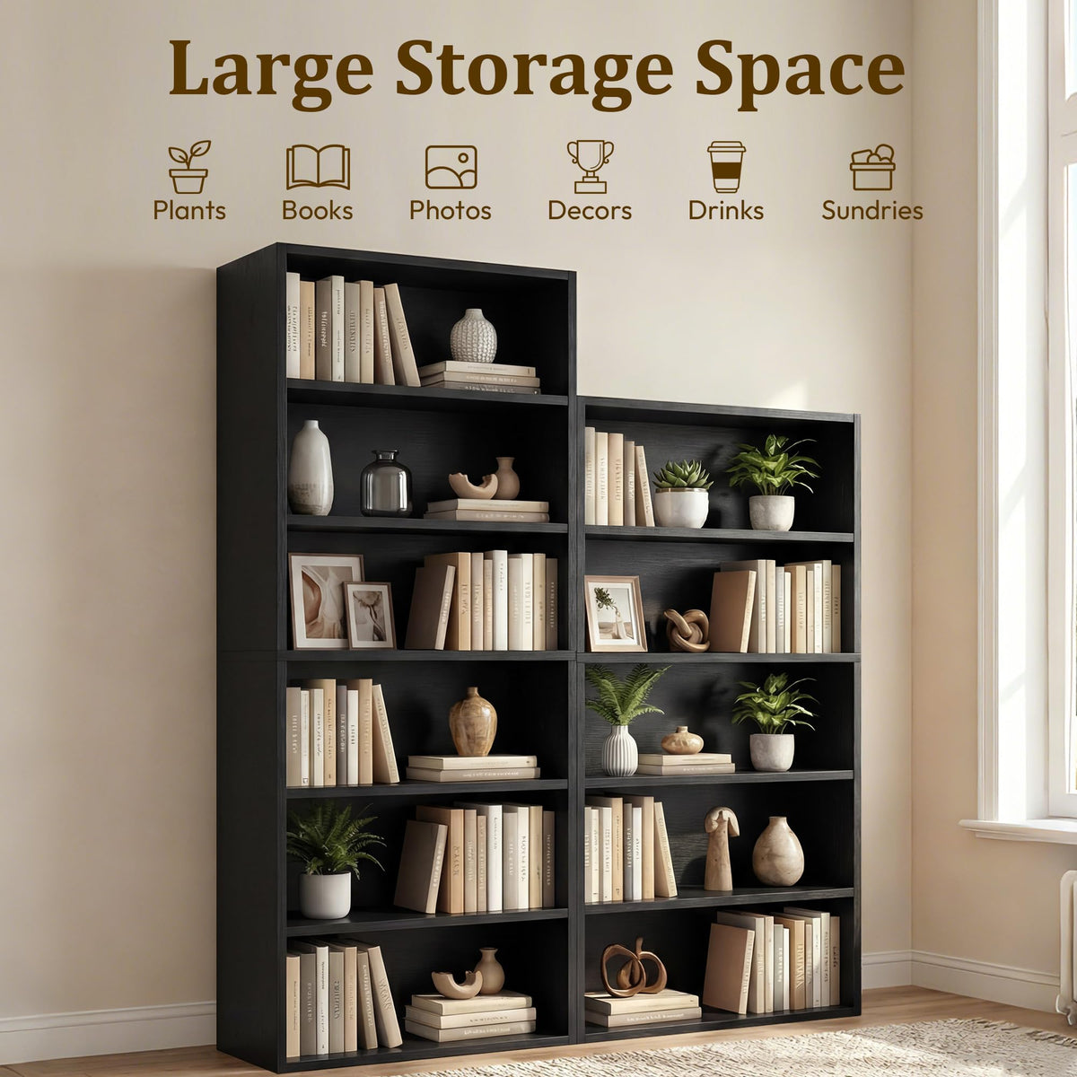 Black 6 Tier Adjustable Bookshelf F93894