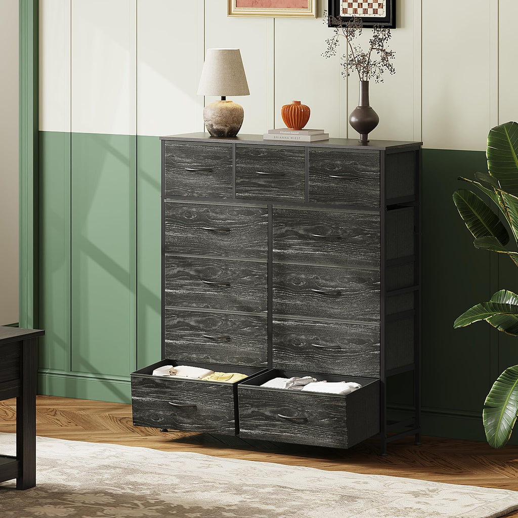 Black 11 Drawer Fabric Dresser O381314