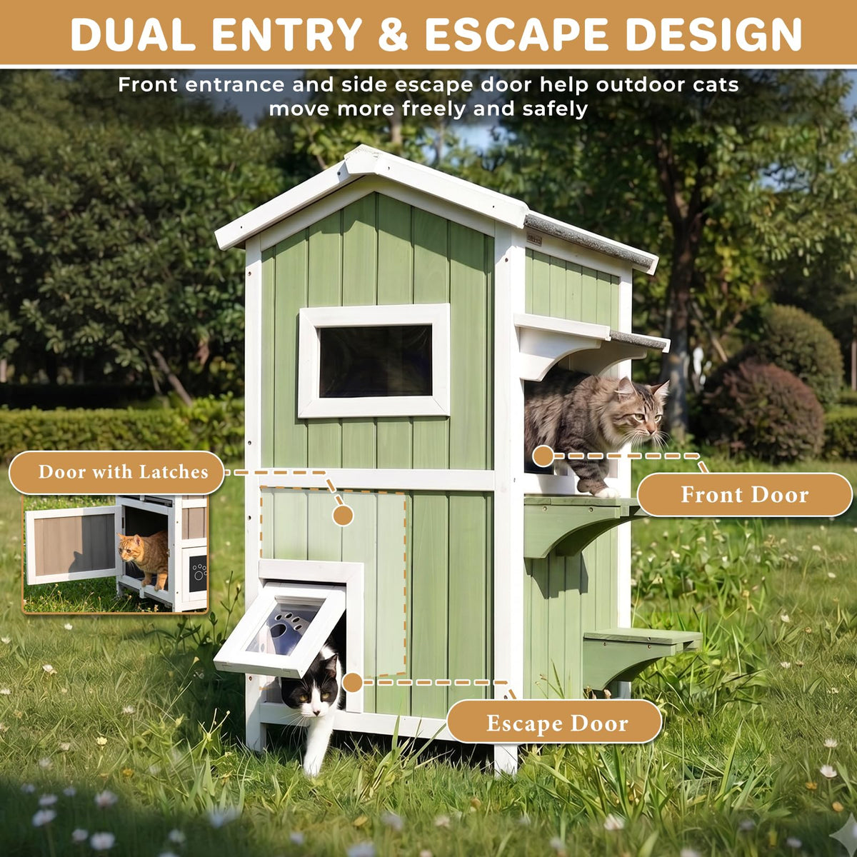 Weatherproof Wooden Outdoor Cat House G28258