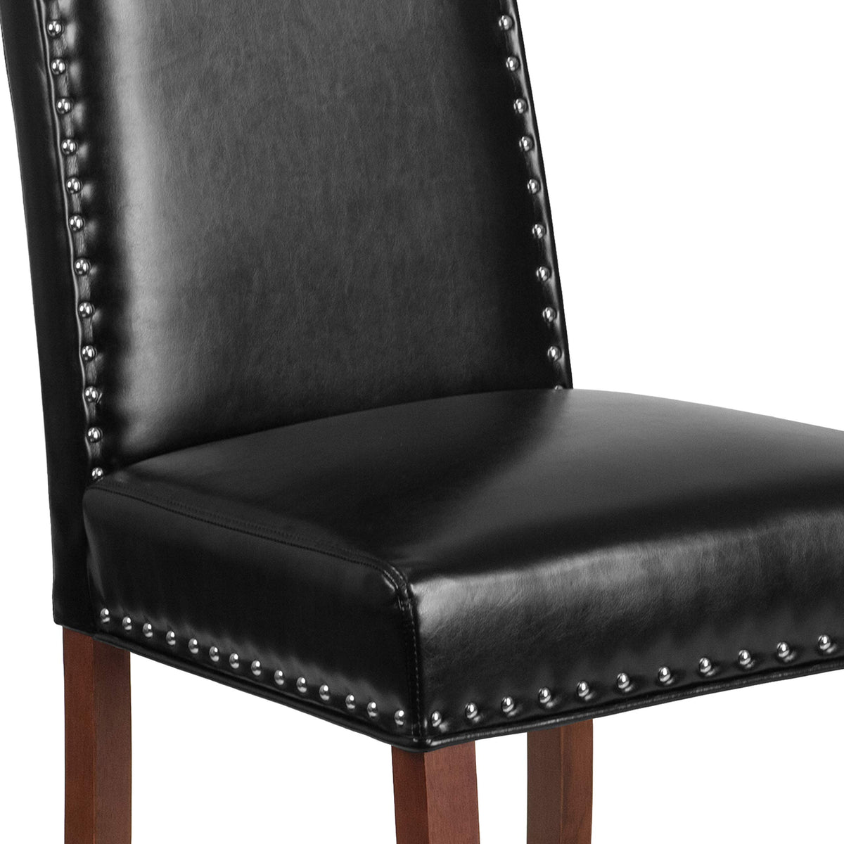 Black Faux Leather Parsons Chair with Nailhead Trim P96136