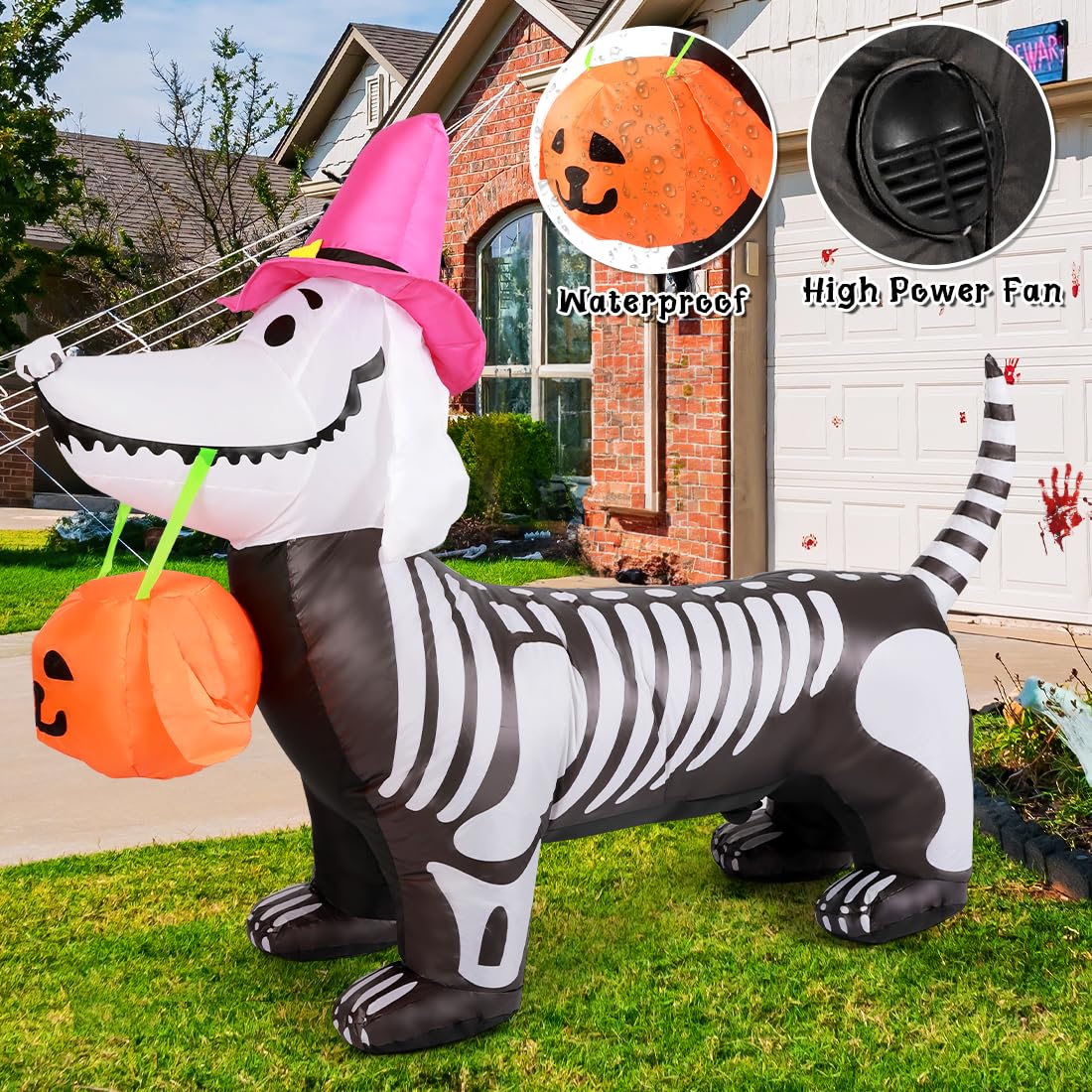 5.5 FT Halloween Inflatable Skeleton Puppy with Build-in LEDs W84463