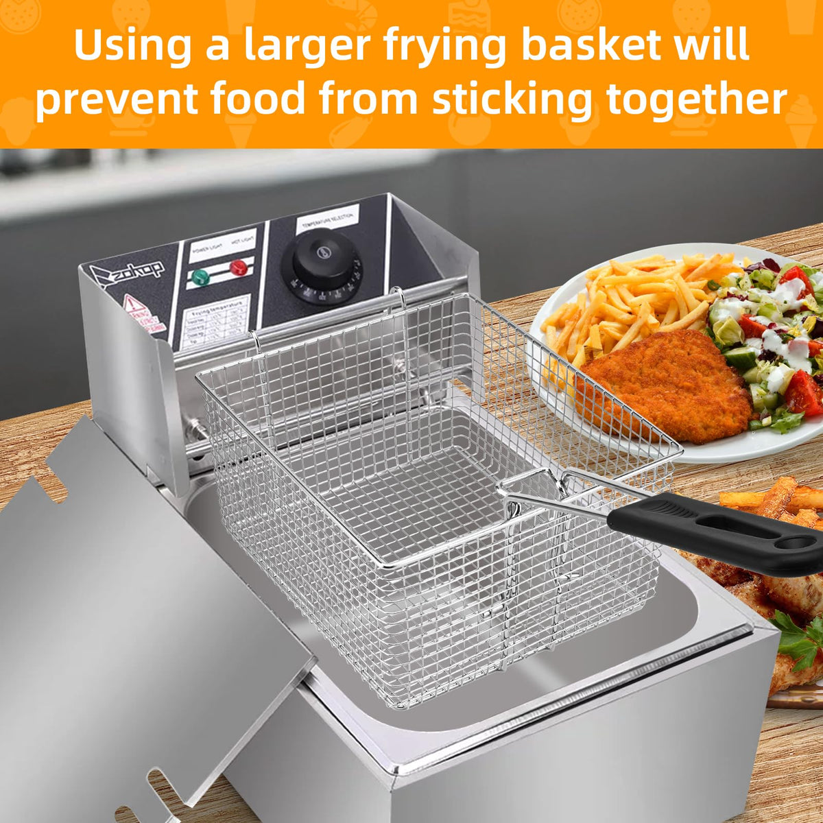 Electric Fryer Basket with Rubber Handle Grip, 2 Pcs D2645