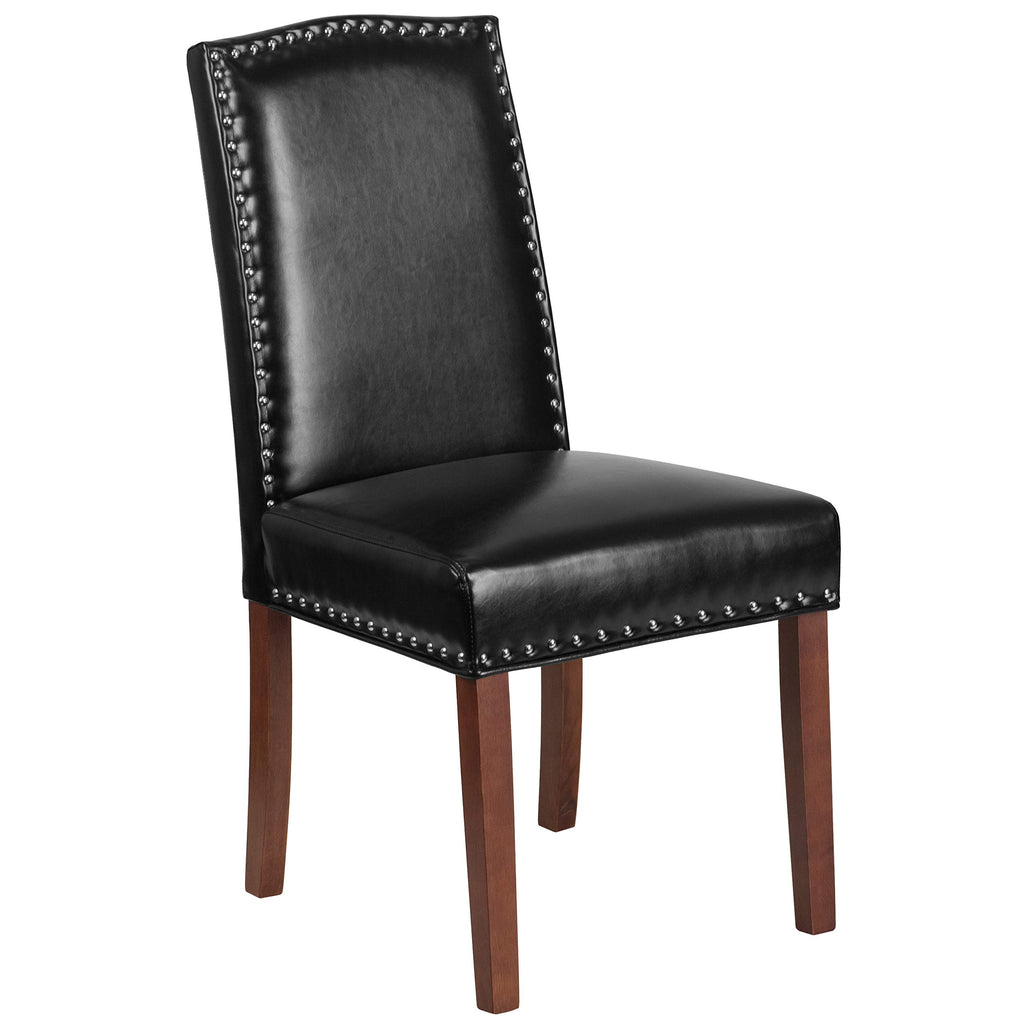 Black Faux Leather Parsons Chair with Nailhead Trim P96136