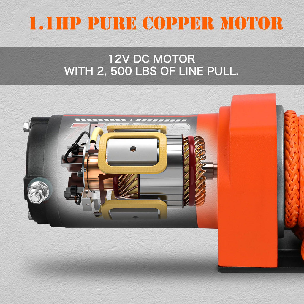2500 lb Electric Winch 30ft Synthetic Rope 12V DC A2115