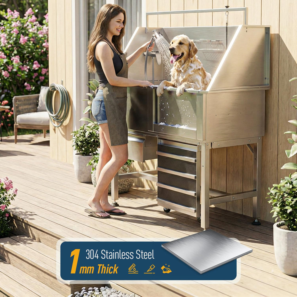 46" Stainless Steel Dog Washing Station with Storage Drawer O386931