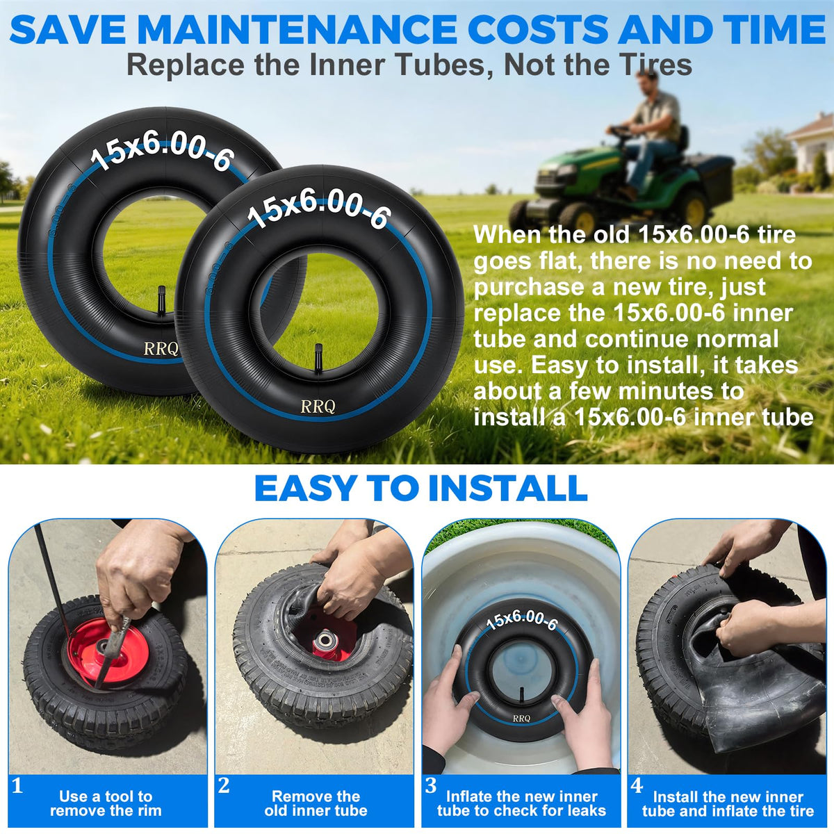 15x6.00-6 Lawn Mower Inner Tube, 2 Pack F788